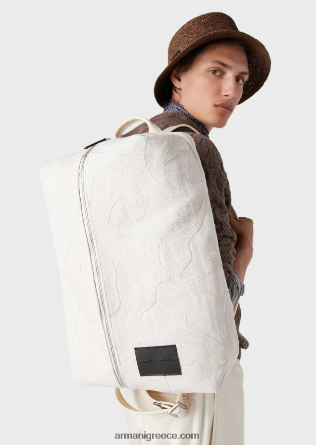 άνδρες Armani σακίδιο πλάτης από κεντημένο καμβά 4046R61962 άσπρο