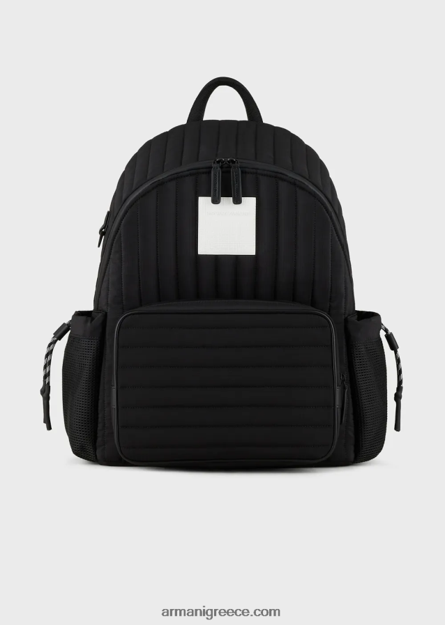 άνδρες Armani ανακυκλωμένο, καπιτονέ ripstop νάιλον σακίδιο πλάτης 4046R61945 μαύρος
