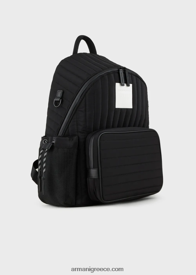 άνδρες Armani ανακυκλωμένο, καπιτονέ ripstop νάιλον σακίδιο πλάτης 4046R61945 μαύρος