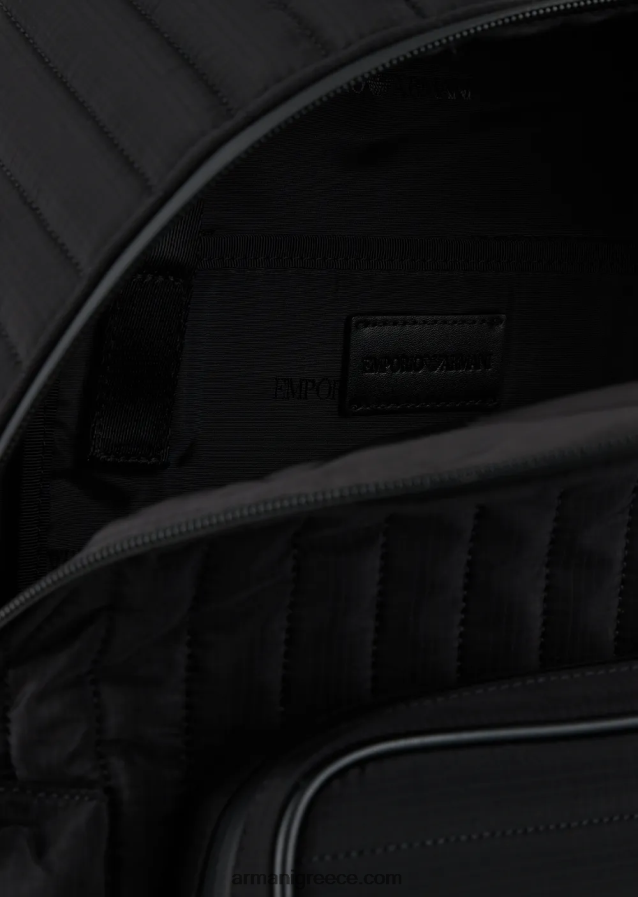 άνδρες Armani ανακυκλωμένο, καπιτονέ ripstop νάιλον σακίδιο πλάτης 4046R61945 μαύρος