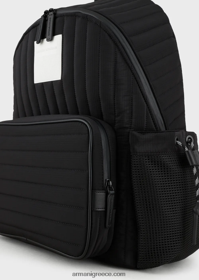 άνδρες Armani ανακυκλωμένο, καπιτονέ ripstop νάιλον σακίδιο πλάτης 4046R61945 μαύρος