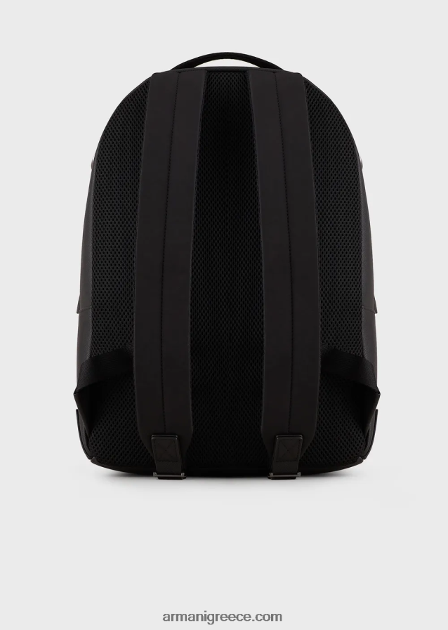 άνδρες Armani Στρογγυλό σακίδιο πλάτης με στάμπα saffiano, αναγεννημένο δέρμα 4046R61949 μαύρος