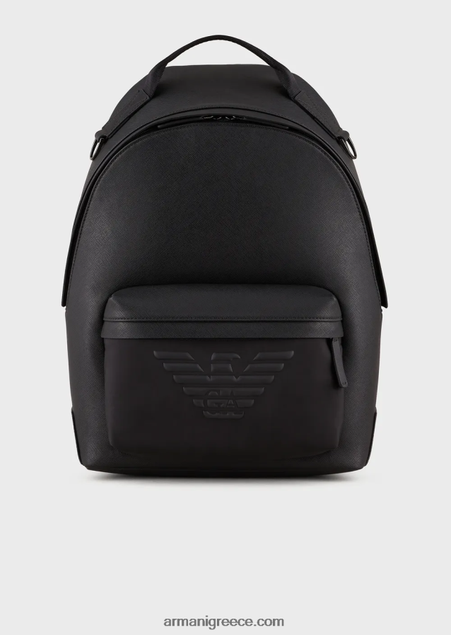 άνδρες Armani Στρογγυλό σακίδιο πλάτης με στάμπα saffiano, αναγεννημένο δέρμα 4046R61964
