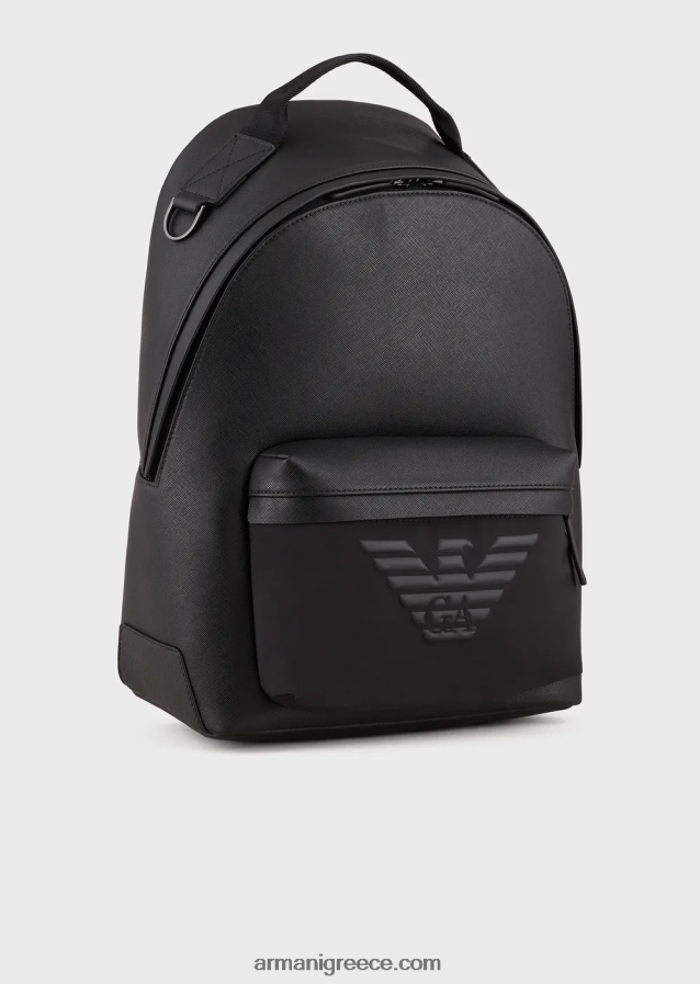άνδρες Armani Στρογγυλό σακίδιο πλάτης με στάμπα saffiano, αναγεννημένο δέρμα 4046R61964