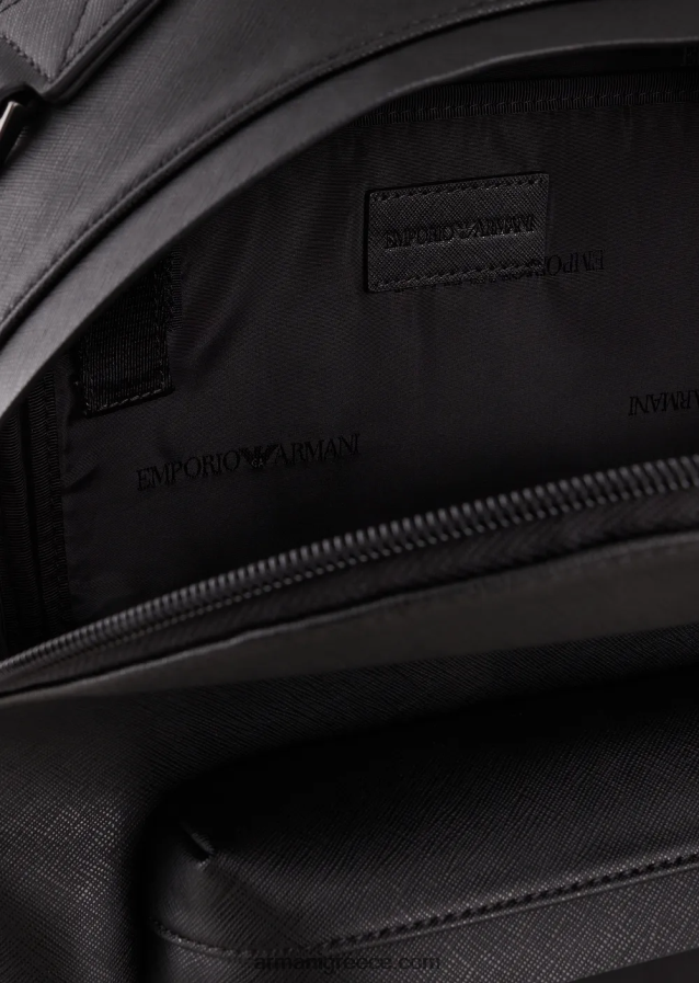 άνδρες Armani Στρογγυλό σακίδιο πλάτης με στάμπα saffiano, αναγεννημένο δέρμα 4046R61964