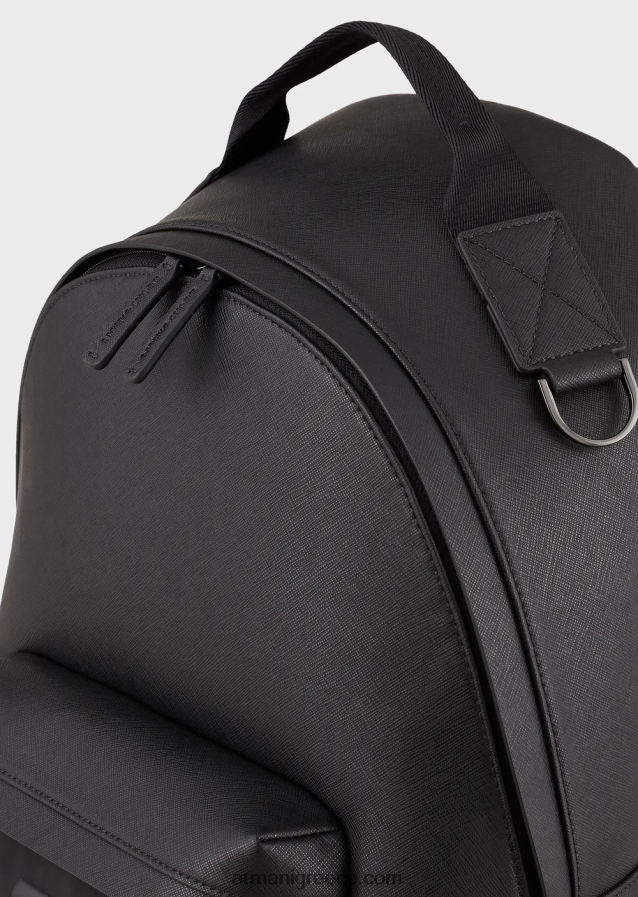 άνδρες Armani Στρογγυλό σακίδιο πλάτης με στάμπα saffiano, αναγεννημένο δέρμα 4046R61964