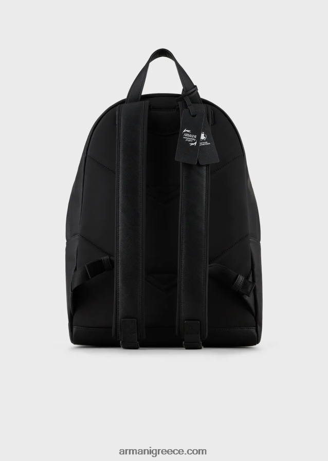 άνδρες Armani Σακίδιο πλάτης από αναγεννημένο δέρμα με saffiano print 4046R61957 μαύρος