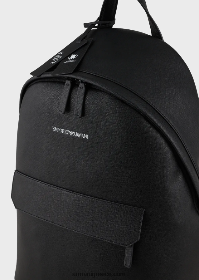 άνδρες Armani Σακίδιο πλάτης από αναγεννημένο δέρμα με saffiano print 4046R61957 μαύρος