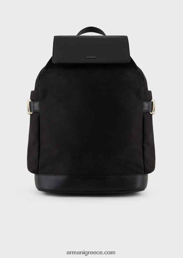άνδρες Armani Σακίδιο πλάτης από ανακυκλωμένο twill με δερμάτινες λεπτομέρειες 4046R61946 μαύρος