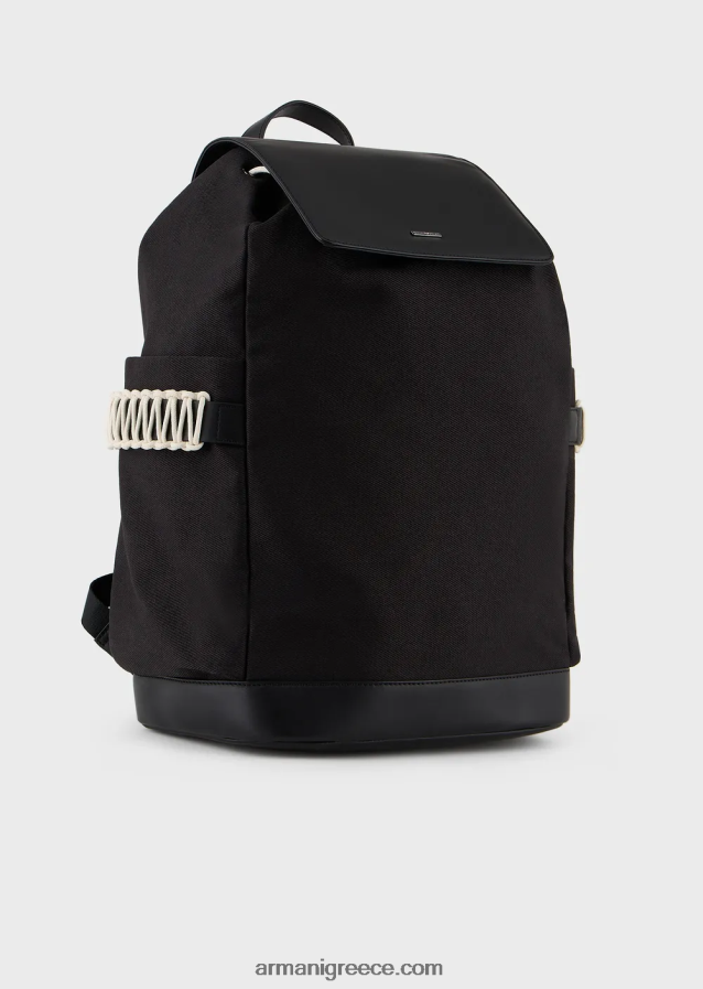 άνδρες Armani Σακίδιο πλάτης από ανακυκλωμένο twill με δερμάτινες λεπτομέρειες 4046R61946 μαύρος