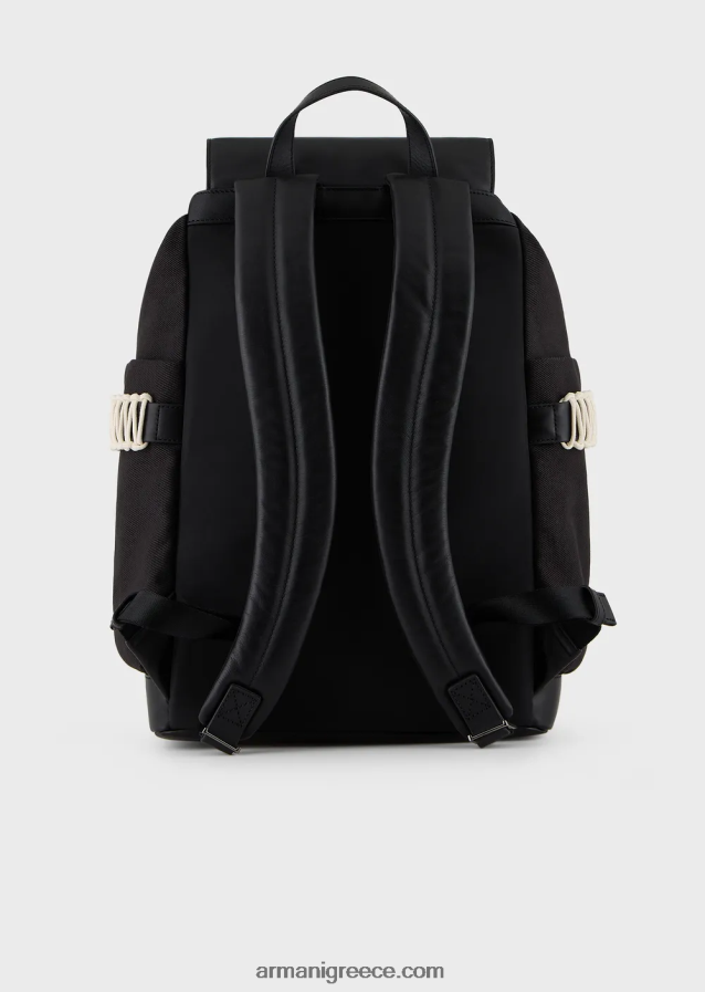 άνδρες Armani Σακίδιο πλάτης από ανακυκλωμένο twill με δερμάτινες λεπτομέρειες 4046R61946 μαύρος
