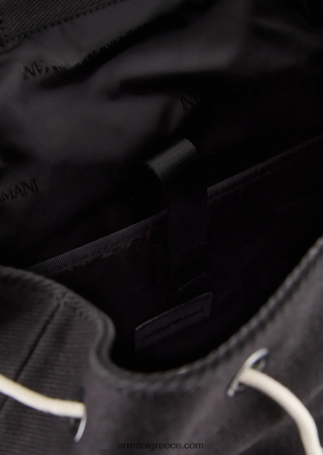 άνδρες Armani Σακίδιο πλάτης από ανακυκλωμένο twill με δερμάτινες λεπτομέρειες 4046R61946 μαύρος