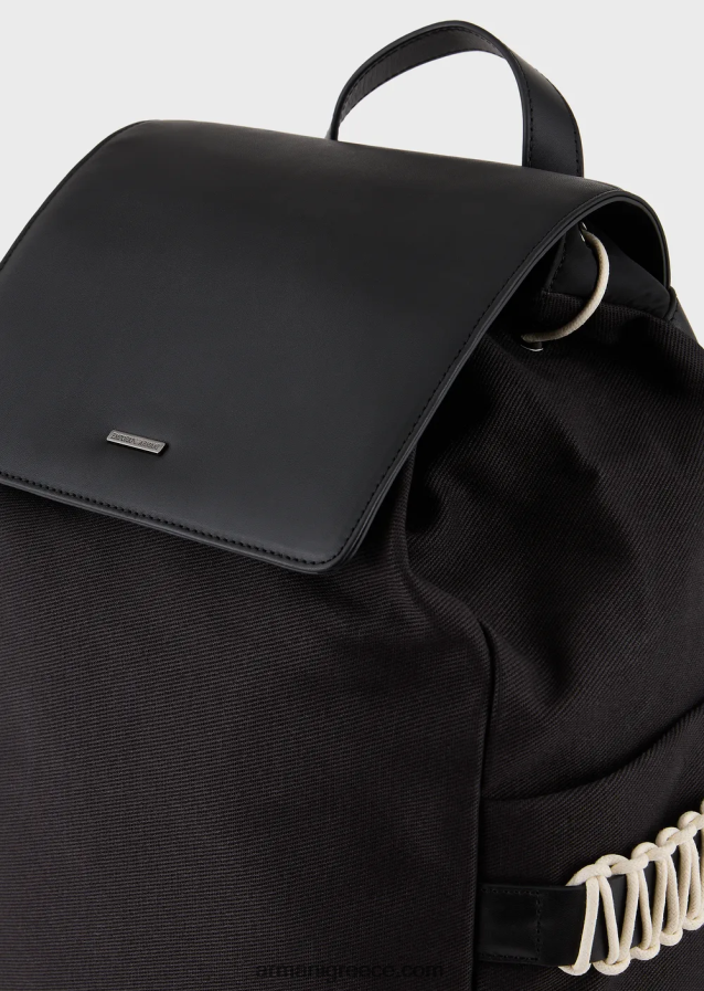 άνδρες Armani Σακίδιο πλάτης από ανακυκλωμένο twill με δερμάτινες λεπτομέρειες 4046R61946 μαύρος