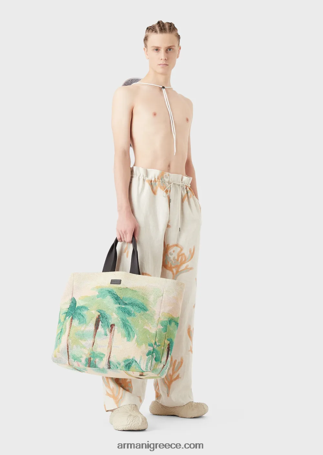 άνδρες Armani αναστρέψιμη νάιλον τσάντα με εκτύπωση παλάμης 4046R61989