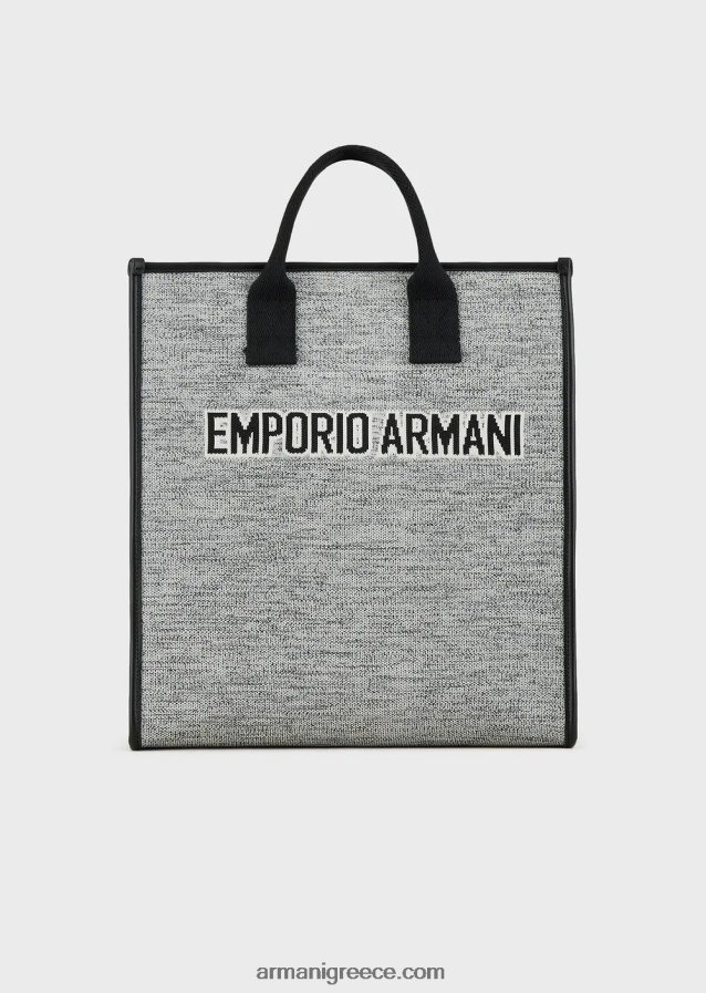 άνδρες Armani τσάντα shopper πλεκτή μελανζέ με λογότυπο ζακάρ 4046R61991 μαύρος