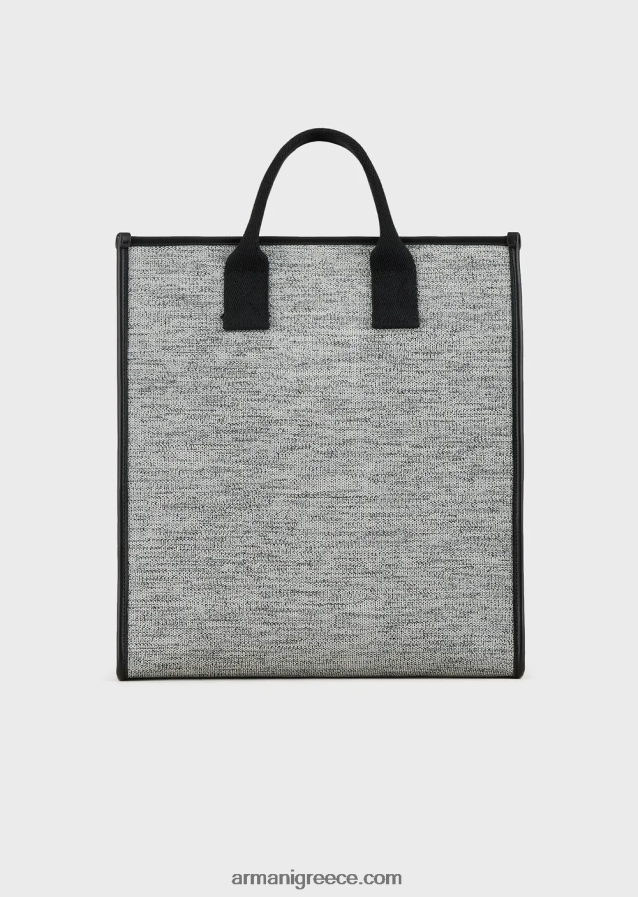 άνδρες Armani τσάντα shopper πλεκτή μελανζέ με λογότυπο ζακάρ 4046R61991 μαύρος