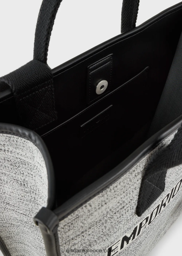 άνδρες Armani τσάντα shopper πλεκτή μελανζέ με λογότυπο ζακάρ 4046R61991 μαύρος