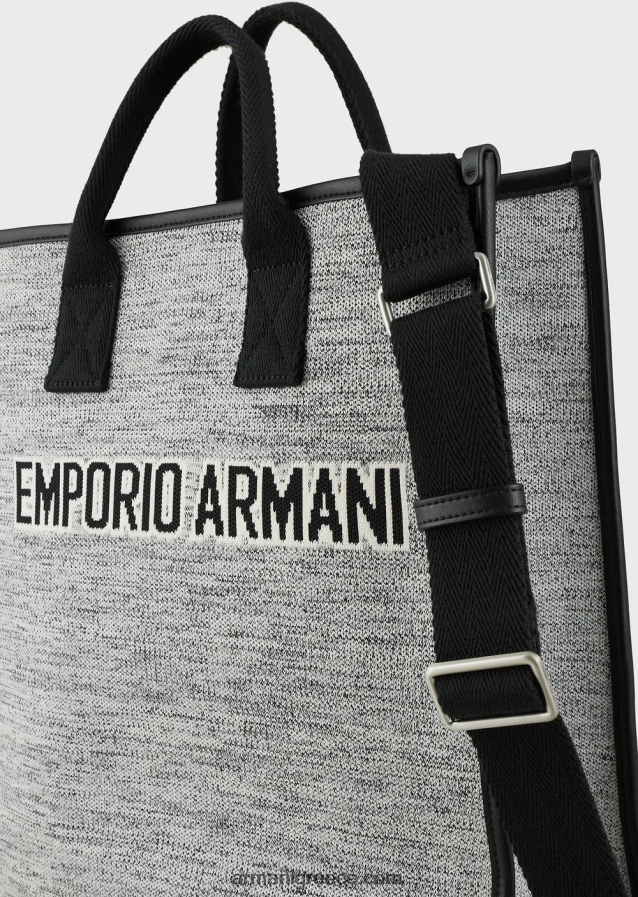 άνδρες Armani τσάντα shopper πλεκτή μελανζέ με λογότυπο ζακάρ 4046R61991 μαύρος