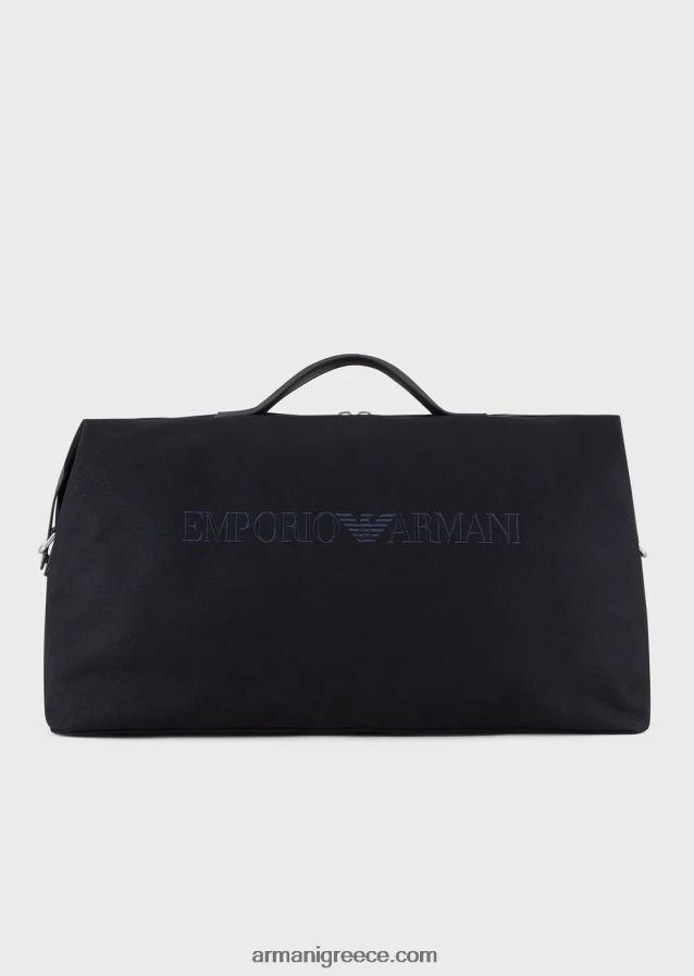 άνδρες Armani πάνινη τσάντα weekend με δερμάτινες λεπτομέρειες 4046R61993