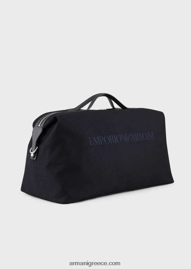 άνδρες Armani πάνινη τσάντα weekend με δερμάτινες λεπτομέρειες 4046R61993