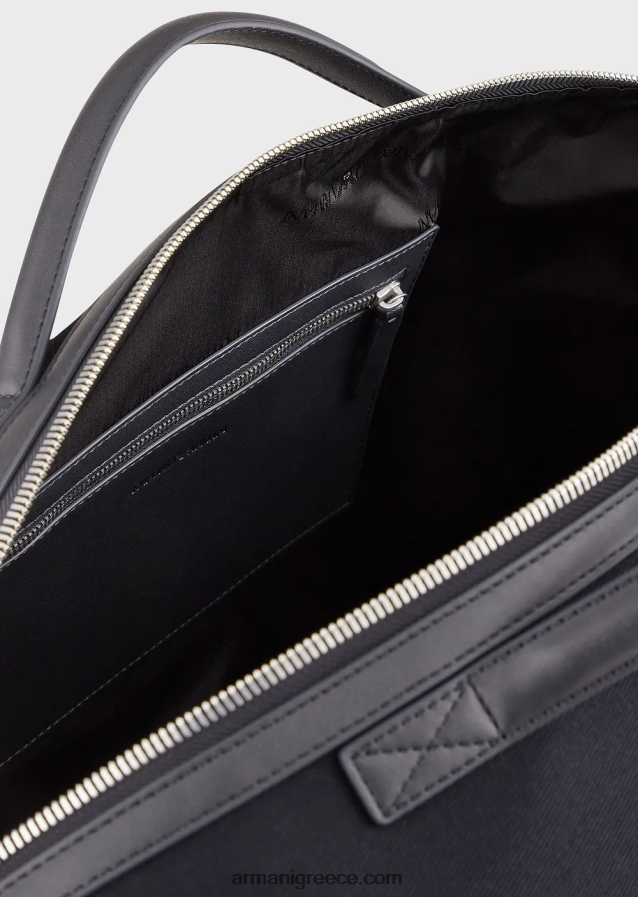 άνδρες Armani πάνινη τσάντα weekend με δερμάτινες λεπτομέρειες 4046R61993