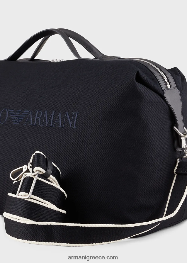 άνδρες Armani πάνινη τσάντα weekend με δερμάτινες λεπτομέρειες 4046R61993