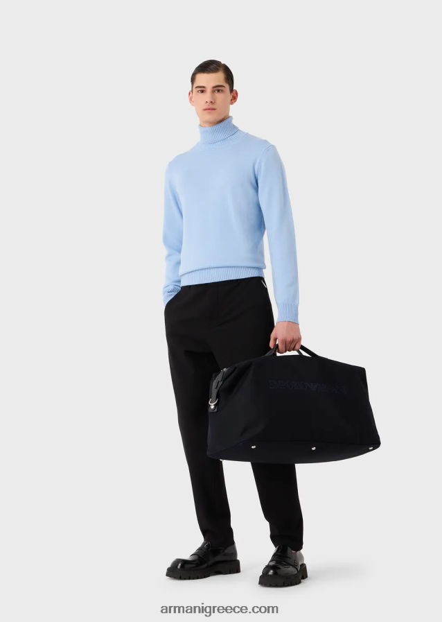 άνδρες Armani πάνινη τσάντα weekend με δερμάτινες λεπτομέρειες 4046R61993
