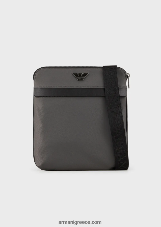 άνδρες Armani επίπεδη, ανακυκλωμένη νάιλον τσάντα ώμου 4046R61973 σκούρο γκρίζο