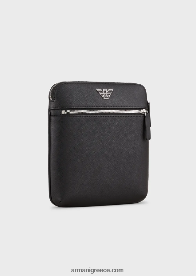 άνδρες Armani Τσάντα ώμου από αναγεννημένο δέρμα με πατέ αετού 4046R61974 μαύρος