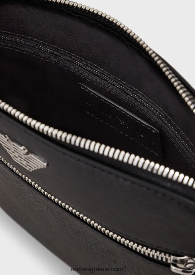 άνδρες Armani Τσάντα ώμου από αναγεννημένο δέρμα με πατέ αετού 4046R61974 μαύρος