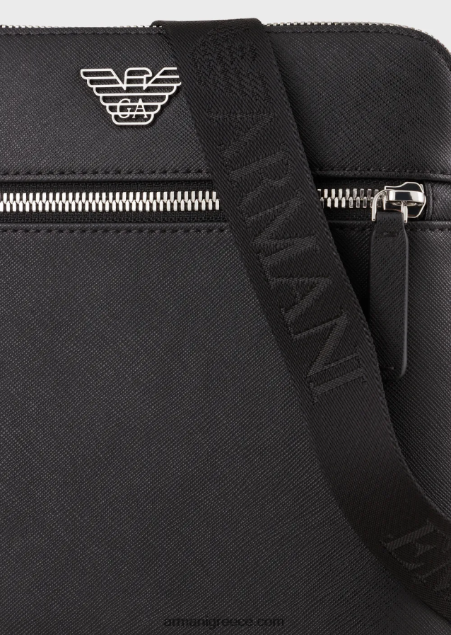 άνδρες Armani Τσάντα ώμου από αναγεννημένο δέρμα με πατέ αετού 4046R61974 μαύρος