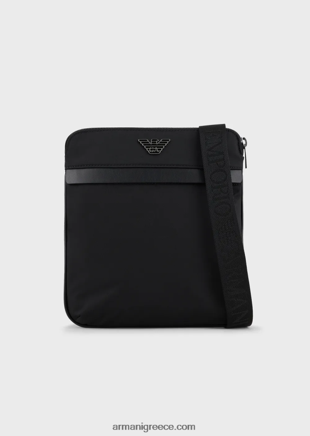 άνδρες Armani επίπεδη, ανακυκλωμένη νάιλον τσάντα ώμου 4046R61975 μαύρος