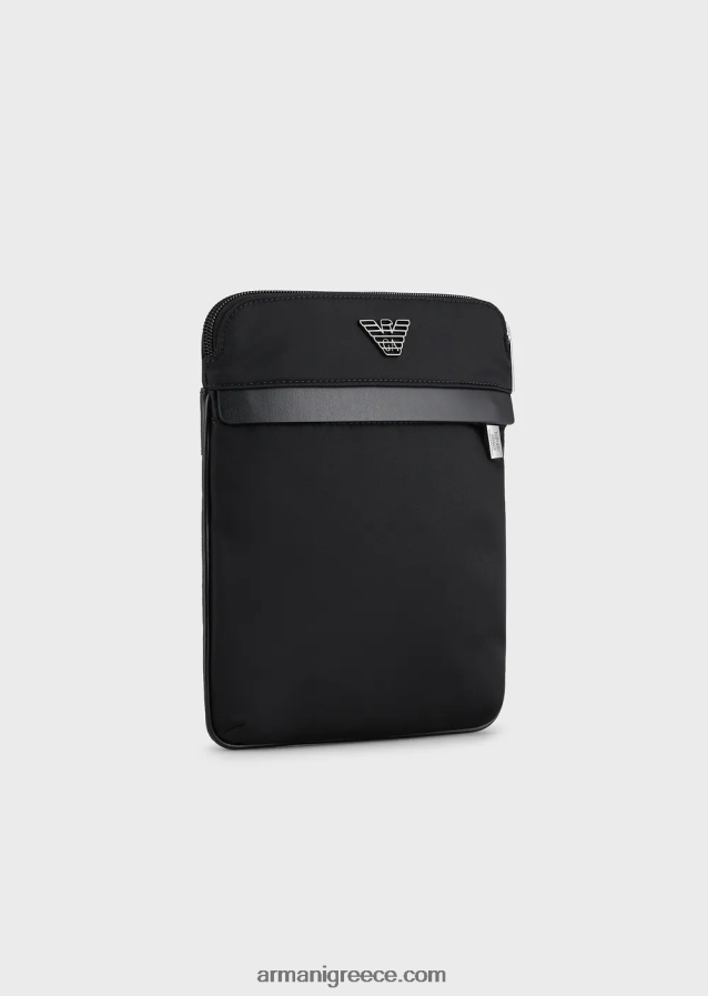 άνδρες Armani επίπεδη, ανακυκλωμένη νάιλον τσάντα ώμου 4046R61975 μαύρος