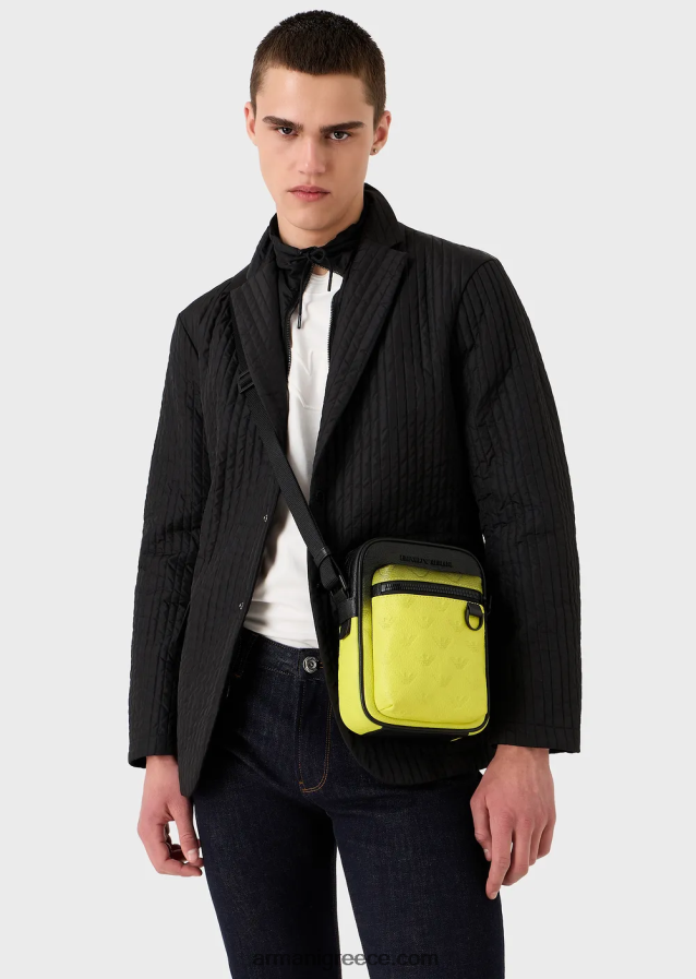 άνδρες Armani Δερμάτινη τσάντα χιαστί ντεγκραντέ με ανάγλυφο αετό 4046R61978 πρότυπο