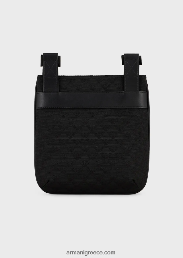 άνδρες Armani επίπεδη νάιλον τσάντα ώμου με αετό ζακάρ σε όλη την επιφάνεια 4046R61980 μαύρος
