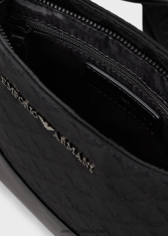 άνδρες Armani επίπεδη νάιλον τσάντα ώμου με αετό ζακάρ σε όλη την επιφάνεια 4046R61980 μαύρος