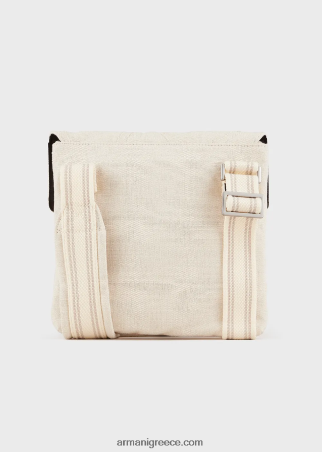 άνδρες Armani κεντημένη πάνινη επίπεδη τσάντα ώμου 4046R61981