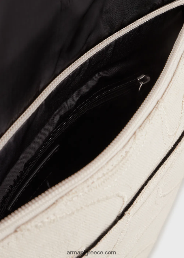 άνδρες Armani κεντημένη πάνινη επίπεδη τσάντα ώμου 4046R61981