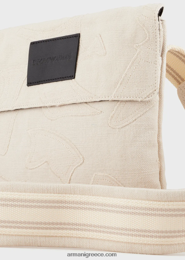 άνδρες Armani κεντημένη πάνινη επίπεδη τσάντα ώμου 4046R61981