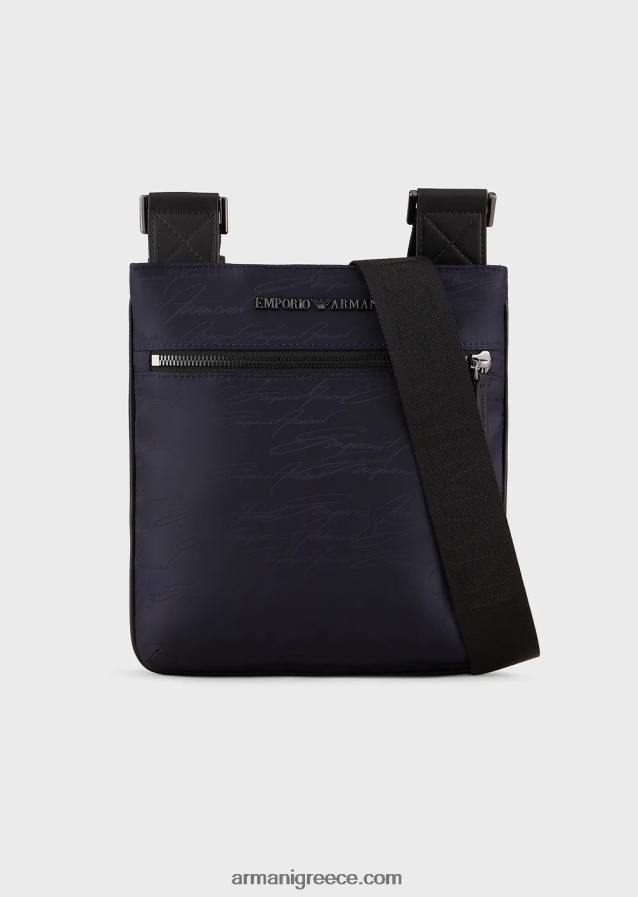 άνδρες Armani επίπεδη ζακάρ νάιλον τσάντα ώμου με λογότυπο υπογραφή 4046R61982