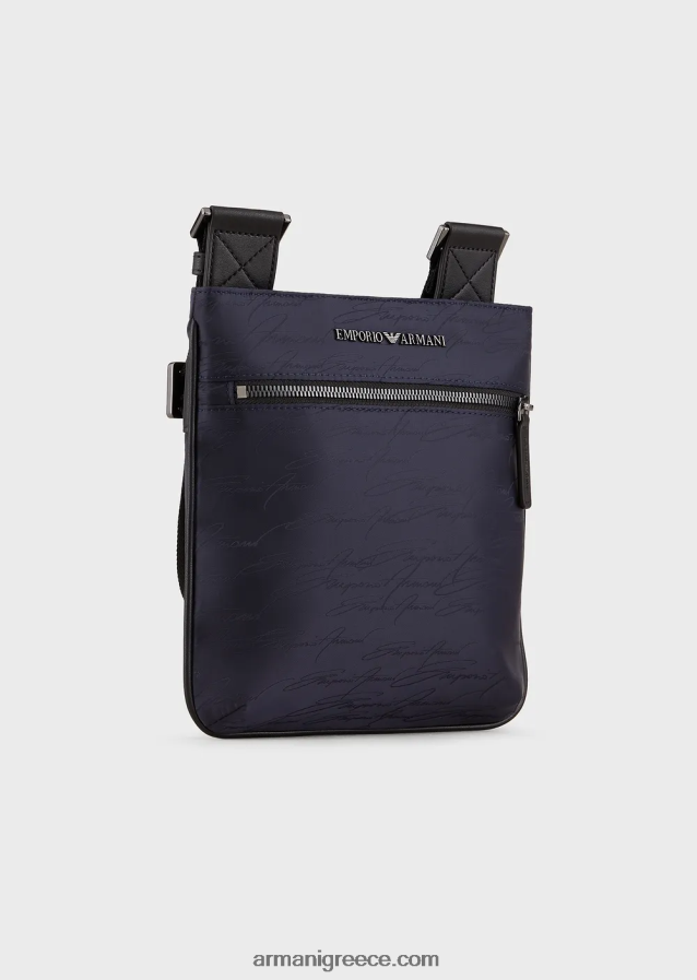 άνδρες Armani επίπεδη ζακάρ νάιλον τσάντα ώμου με λογότυπο υπογραφή 4046R61982