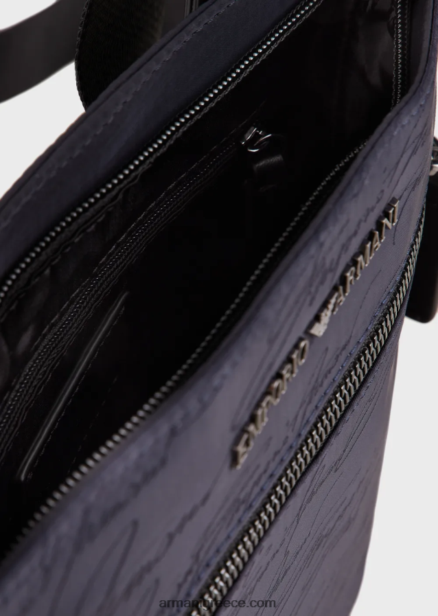 άνδρες Armani επίπεδη ζακάρ νάιλον τσάντα ώμου με λογότυπο υπογραφή 4046R61982