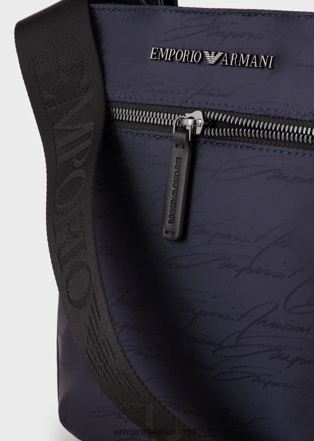 άνδρες Armani επίπεδη ζακάρ νάιλον τσάντα ώμου με λογότυπο υπογραφή 4046R61982