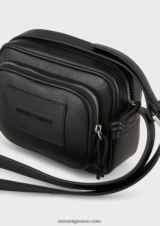 άνδρες Armani Δερμάτινη θήκη κάμερας με λουράκι ώμου 4046R61984 μαύρος