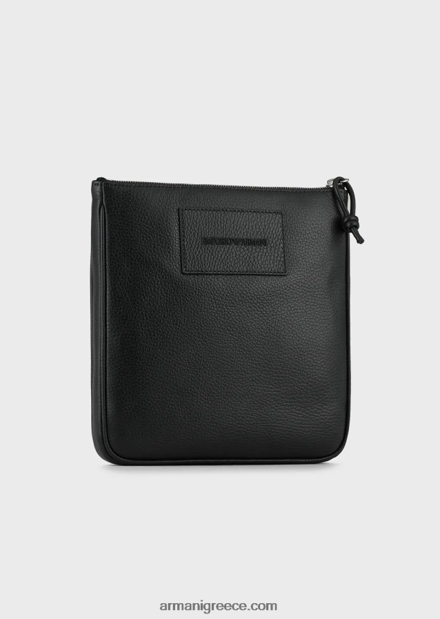 άνδρες Armani επίπεδη, τσαντάκι ώμου από δέρμα 4046R61985 μαύρος
