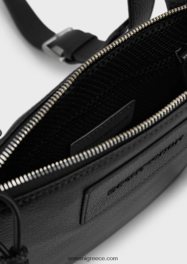 άνδρες Armani επίπεδη, τσαντάκι ώμου από δέρμα 4046R61985 μαύρος