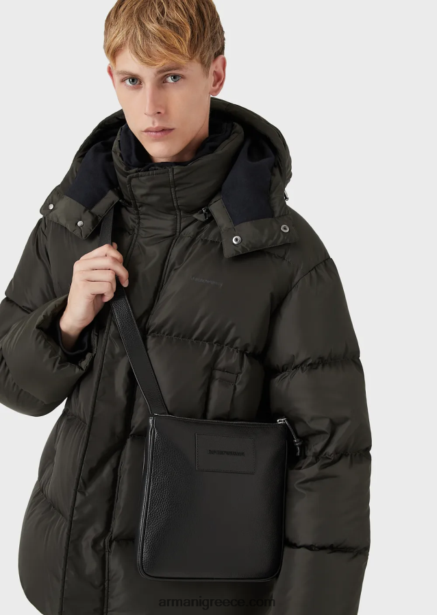 άνδρες Armani επίπεδη, τσαντάκι ώμου από δέρμα 4046R61985 μαύρος