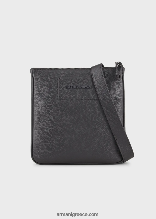 άνδρες Armani επίπεδη, τσαντάκι ώμου από δέρμα 4046R61986 σκούρο γκρίζο