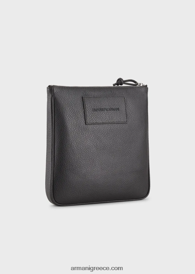 άνδρες Armani επίπεδη, τσαντάκι ώμου από δέρμα 4046R61986 σκούρο γκρίζο