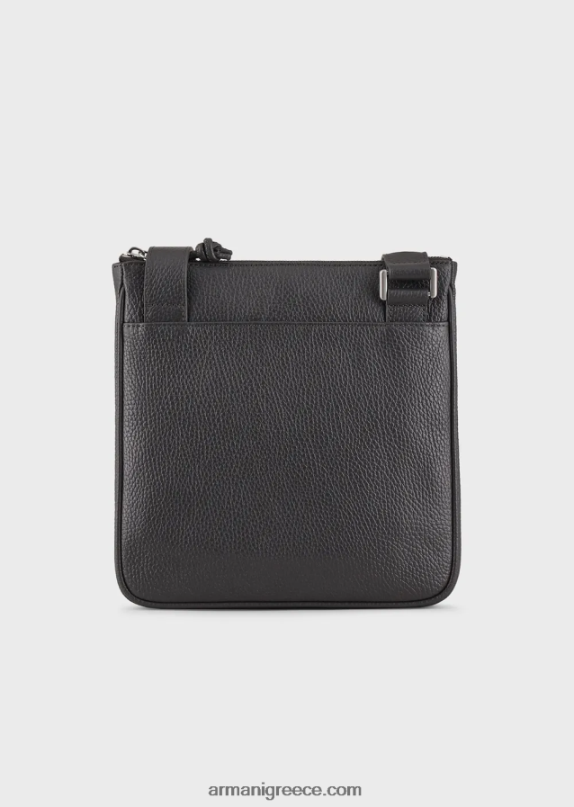άνδρες Armani επίπεδη, τσαντάκι ώμου από δέρμα 4046R61986 σκούρο γκρίζο